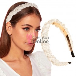 Bentita pentru par cu perle Cod W019 Albe sidefat impletite